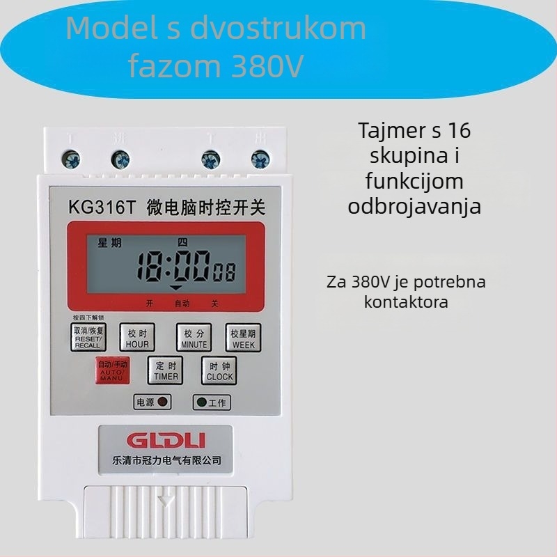 Kg316T mikrokontroler vremenskog uključivanja za ulično osvjetljenje — 220V, vanjsko napajanje, zaslon s pokazivačem i brojkama, automatsko isključivanje