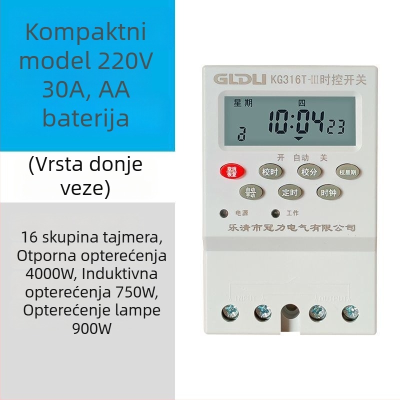Kg316T mikrokontroler vremenskog uključivanja za ulično osvjetljenje — 220V, vanjsko napajanje, zaslon s pokazivačem i brojkama, automatsko isključivanje