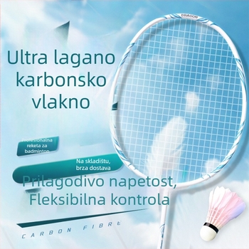 Raketa za badminton (jednodijelna karbonska konstrukcija; težina 75–79 g; debljina drške: G5; materijal žica: najlon)