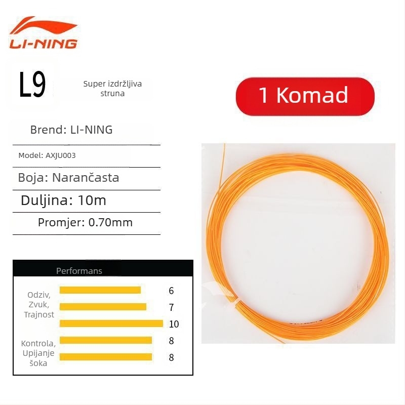 Li Ning struna za badminton raketu – najlon vlakno, visoka elastičnost, izdržljivost