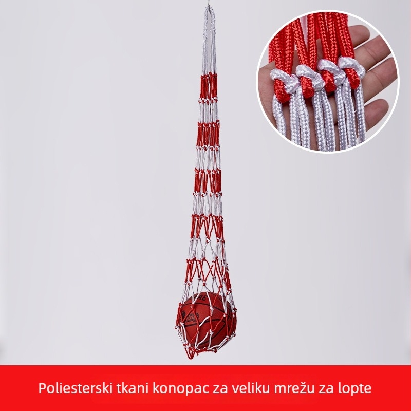 Mrežasta torba za pohranu lopti; kapacitet do 12 lopti; materijal: polipropilen, poliester, polietilen; mogućnost prilagođene izrade; marka Huihua; pogodna za košarku i druge vanjske sportove.