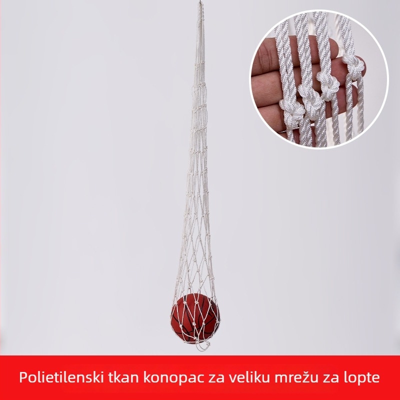 Mrežasta torba za pohranu lopti; kapacitet do 12 lopti; materijal: polipropilen, poliester, polietilen; mogućnost prilagođene izrade; marka Huihua; pogodna za košarku i druge vanjske sportove.