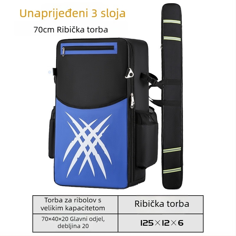 Torba za morski ribolov, velika kapaciteta, Oxford platno, vodootporna, pretinci za štap, liniju i opremu