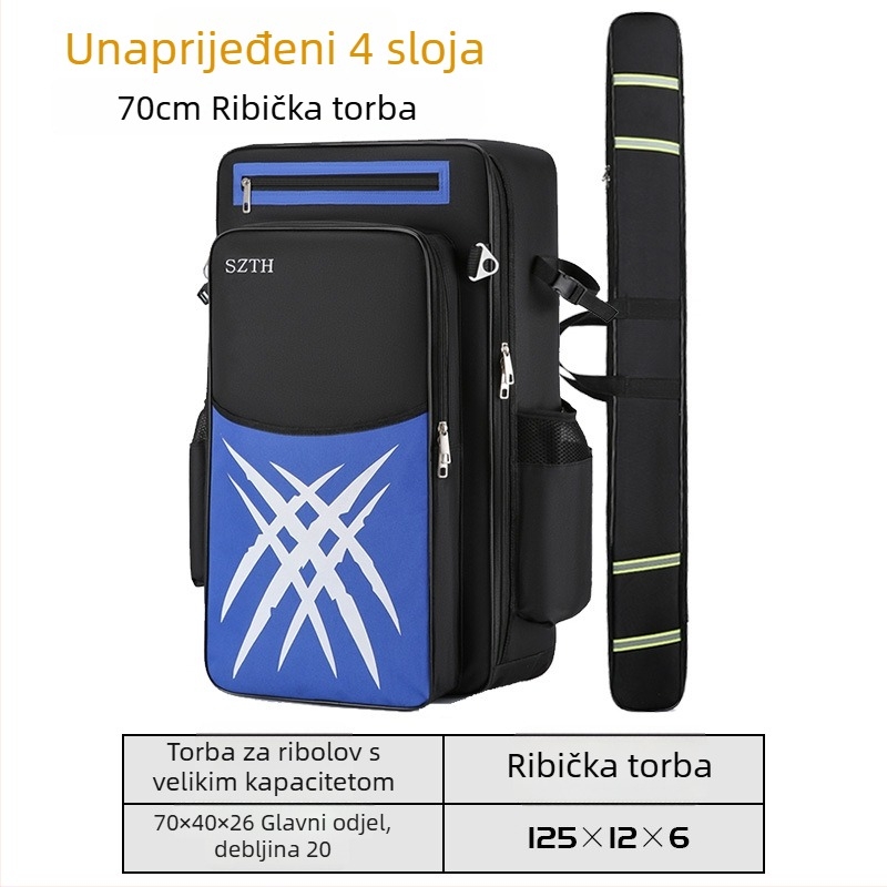 Torba za morski ribolov, velika kapaciteta, Oxford platno, vodootporna, pretinci za štap, liniju i opremu