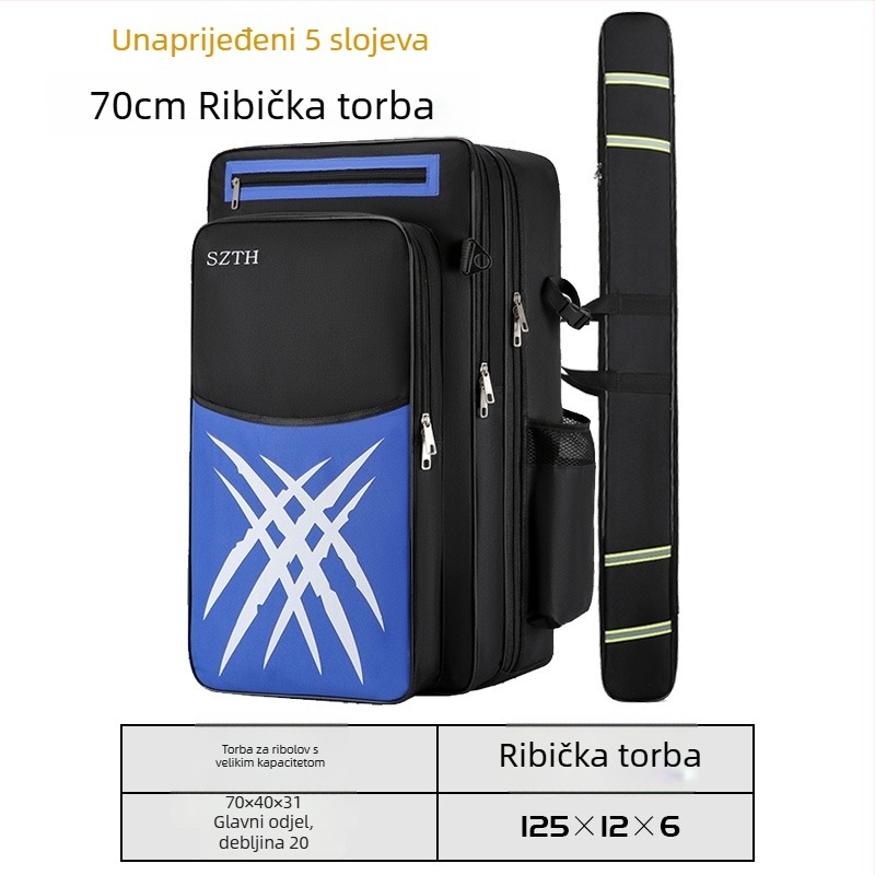 Torba za morski ribolov, velika kapaciteta, Oxford platno, vodootporna, pretinci za štap, liniju i opremu