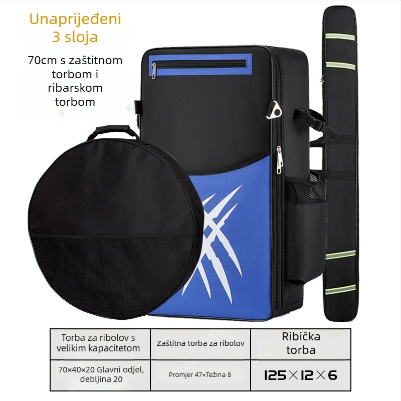 Torba za morski ribolov, velika kapaciteta, Oxford platno, vodootporna, pretinci za štap, liniju i opremu