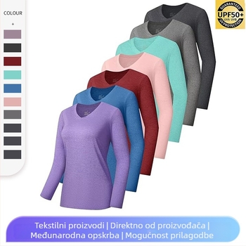 Unisex sportski top s dugim rukavima i V-izrezom, UPF50+, brzo suši, prozračan, otporan na vjetar