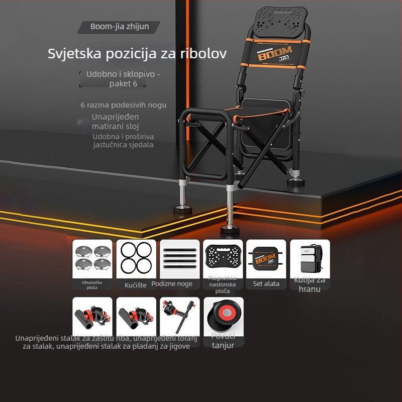 Sklopivi ribarski stolac s naslonom, aluminijska legura, prijenosni i pogodan za sve terene