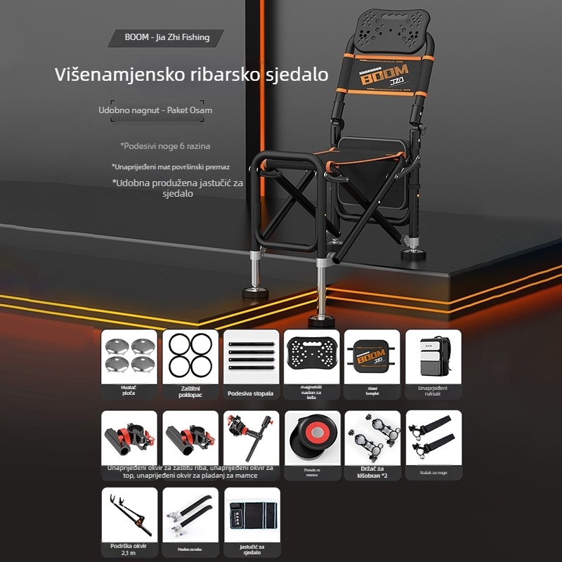 Sklopivi ribarski stolac s naslonom, aluminijska legura, prijenosni i pogodan za sve terene