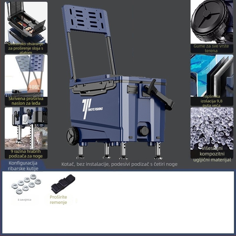 Ribolovna kutija s kotačićima, ultra lagana, višenamjenska oprema za ribolov, ABS, kapacitet 25–32 L