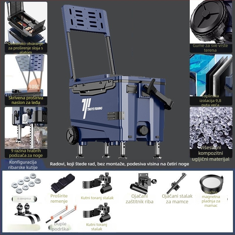 Ribolovna kutija s kotačićima, ultra lagana, višenamjenska oprema za ribolov, ABS, kapacitet 25–32 L