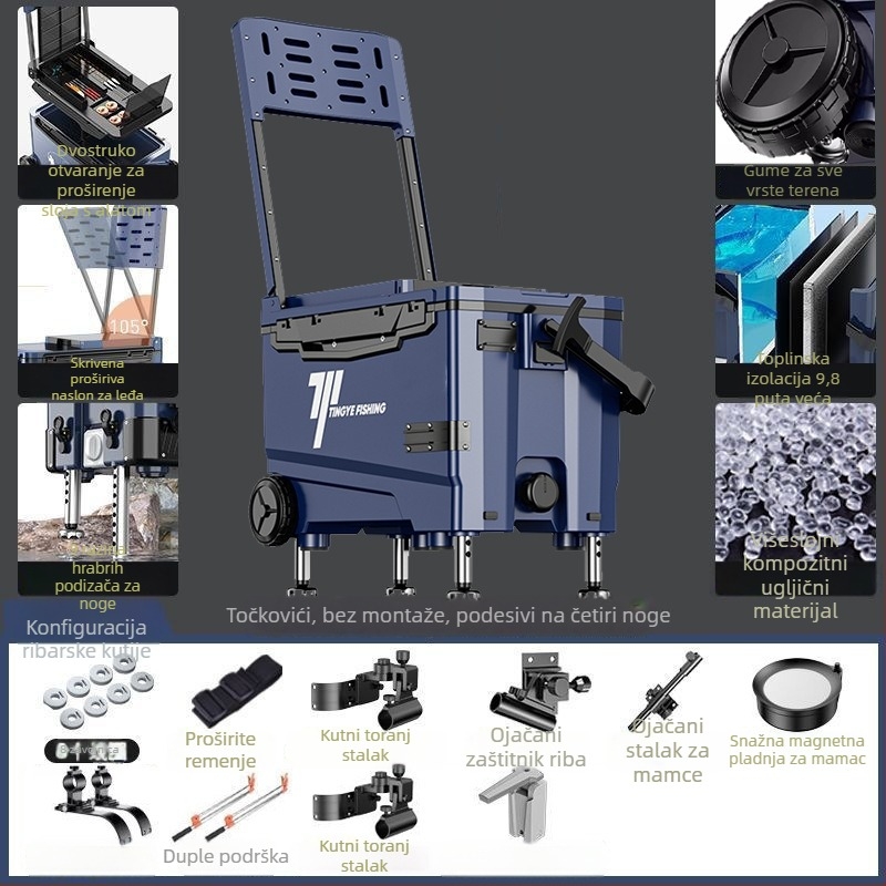 Ribolovna kutija s kotačićima, ultra lagana, višenamjenska oprema za ribolov, ABS, kapacitet 25–32 L