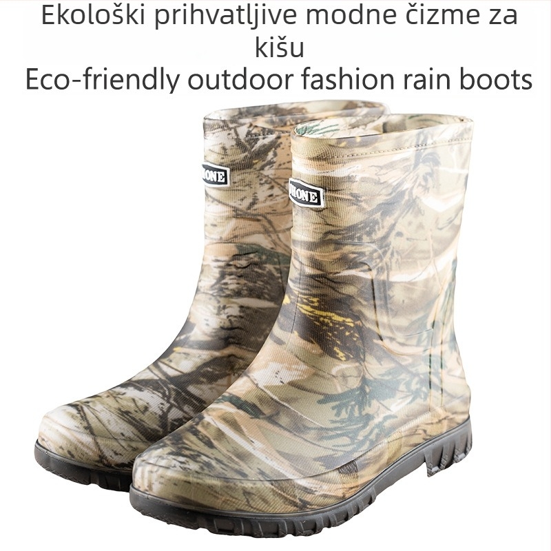 Čizme za kišu od PVC-a, gornji materijal PVC, potplat plastika, unutarnja podstava mreža, EVA ulošak, srednja visina čizme