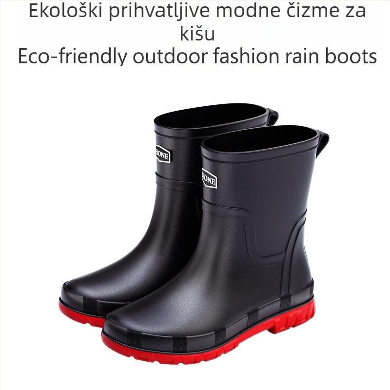 Čizme za kišu od PVC-a, gornji materijal PVC, potplat plastika, unutarnja podstava mreža, EVA ulošak, srednja visina čizme