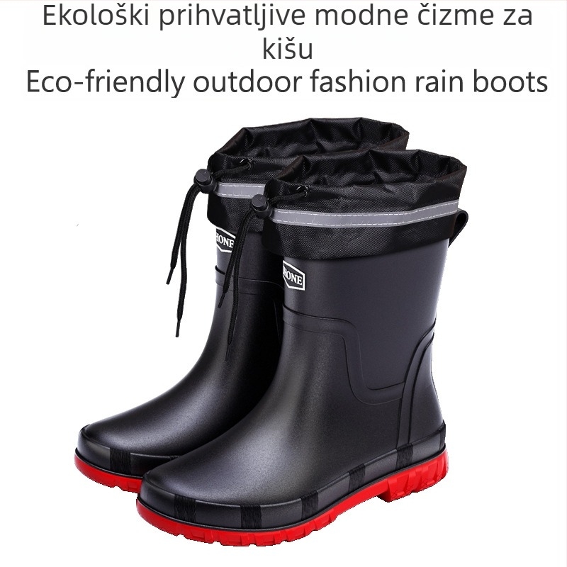 Čizme za kišu od PVC-a, gornji materijal PVC, potplat plastika, unutarnja podstava mreža, EVA ulošak, srednja visina čizme