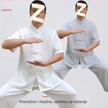 Muški ljetni Tai Chi/Kung Fu trening komplet - pamuk-linen tkanina, kratki rukav, pamuk podstava, za borilačke vještine