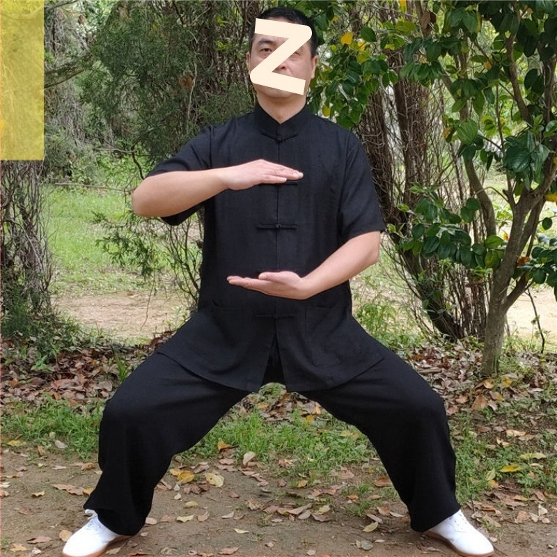 Muški ljetni Tai Chi/Kung Fu trening komplet - pamuk-linen tkanina, kratki rukav, pamuk podstava, za borilačke vještine