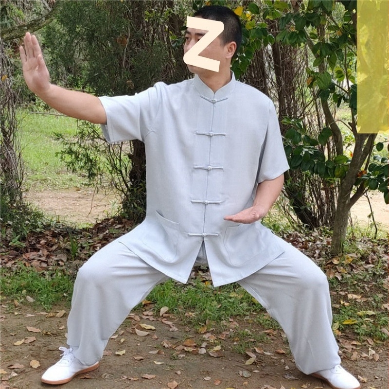 Muški ljetni Tai Chi/Kung Fu trening komplet - pamuk-linen tkanina, kratki rukav, pamuk podstava, za borilačke vještine
