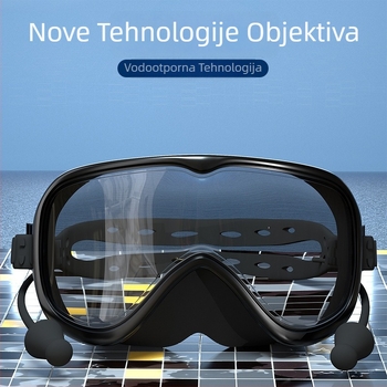 Plivačke naočale s velikim okvirom, anti-fog, vodootporne, PC leće, za odrasle, set s klipom za nos i kapom za plivanje