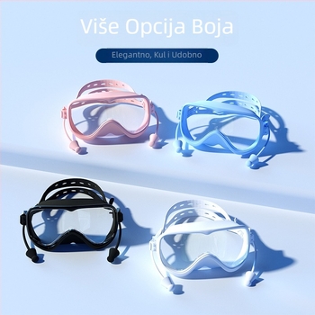 Plivačke naočale s velikim okvirom, anti-fog, vodootporne, PC leće, za odrasle, set s klipom za nos i kapom za plivanje