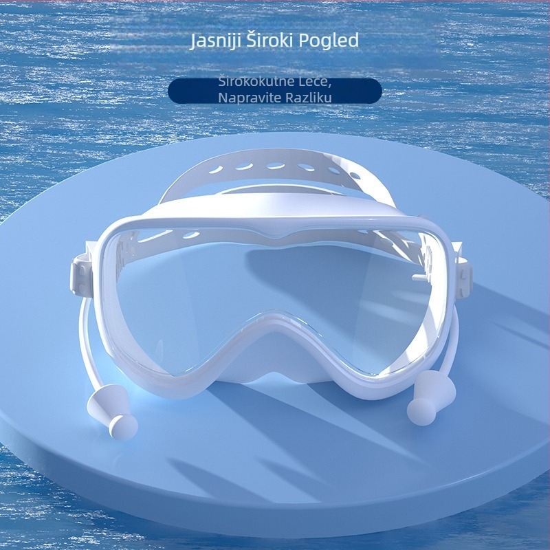 Plivačke naočale s velikim okvirom, anti-fog, vodootporne, PC leće, za odrasle, set s klipom za nos i kapom za plivanje