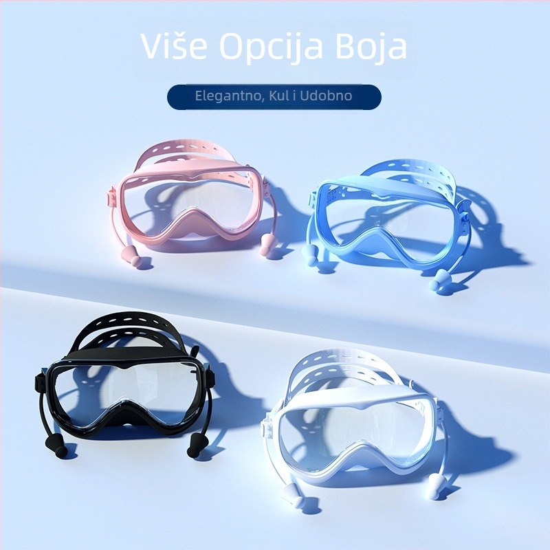 Plivačke naočale s velikim okvirom, anti-fog, vodootporne, PC leće, za odrasle, set s klipom za nos i kapom za plivanje