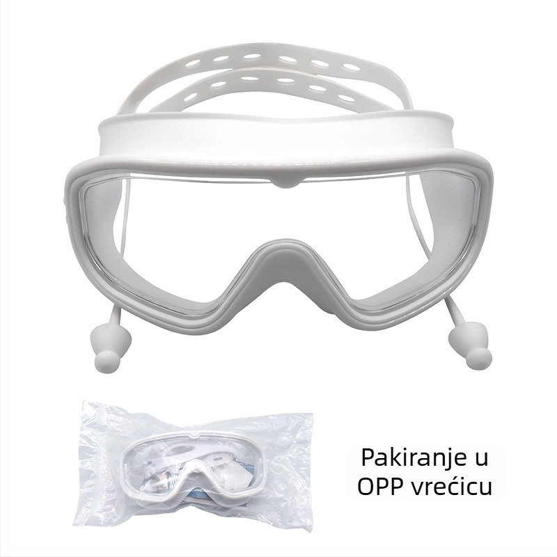 Plivačke naočale s velikim okvirom, anti-fog, vodootporne, PC leće, za odrasle, set s klipom za nos i kapom za plivanje