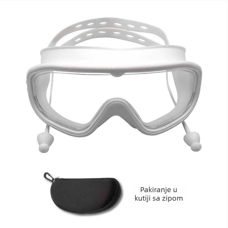Plivačke naočale s velikim okvirom, anti-fog, vodootporne, PC leće, za odrasle, set s klipom za nos i kapom za plivanje