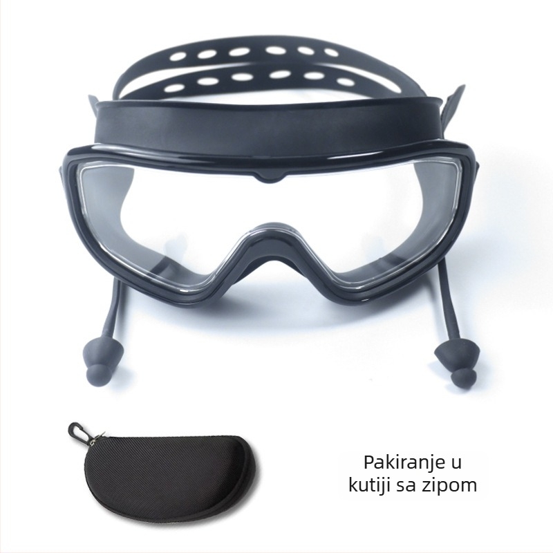 Plivačke naočale s velikim okvirom, anti-fog, vodootporne, PC leće, za odrasle, set s klipom za nos i kapom za plivanje