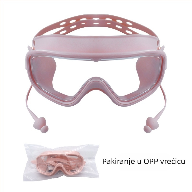 Plivačke naočale s velikim okvirom, anti-fog, vodootporne, PC leće, za odrasle, set s klipom za nos i kapom za plivanje