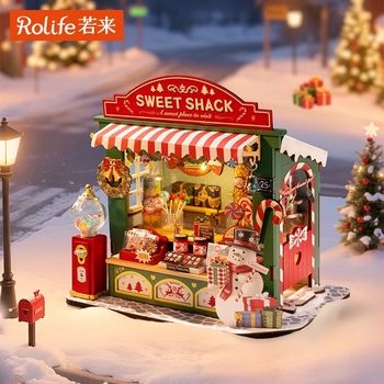 Drvena DIY kućica Gingerbread s mini scenom i blokovima za slaganje — za uzrast 15–35, marka Robotime