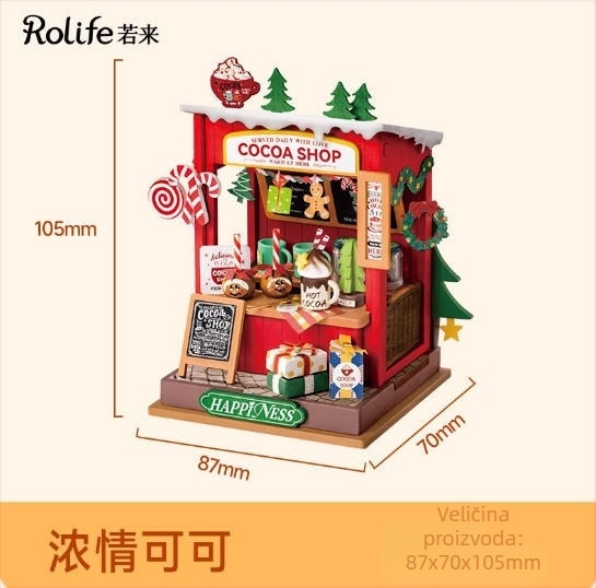 Drvena DIY kućica Gingerbread s mini scenom i blokovima za slaganje — za uzrast 15–35, marka Robotime