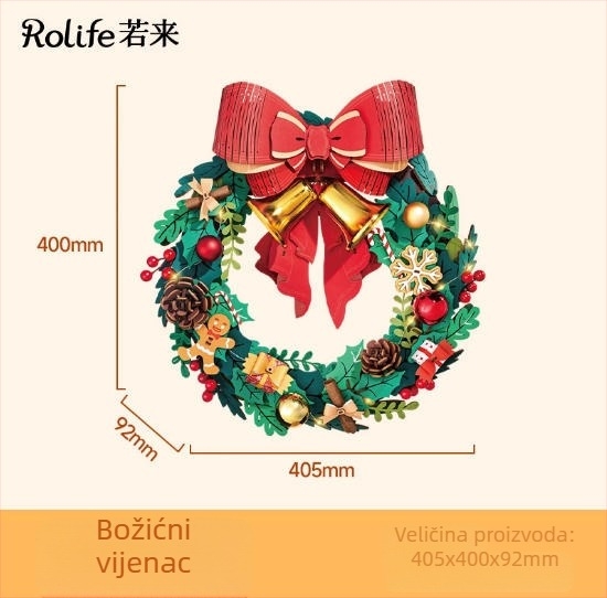 Drvena DIY kućica Gingerbread s mini scenom i blokovima za slaganje — za uzrast 15–35, marka Robotime