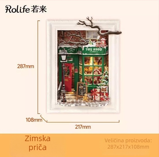 Drvena DIY kućica Gingerbread s mini scenom i blokovima za slaganje — za uzrast 15–35, marka Robotime