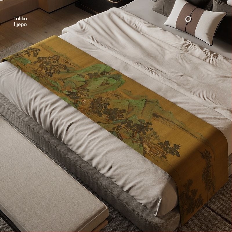 Ručnik za kraj kreveta u novom kineskom stilu, poliester, vodootporan, krajolik uzorak, hotelski stil, Domeya