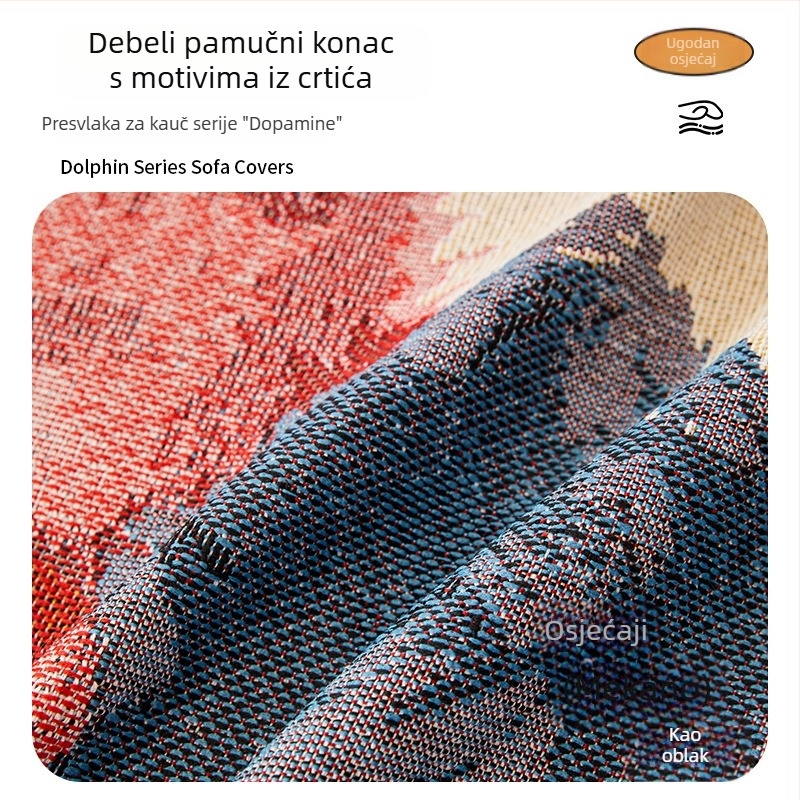 Feiyi Dopamine Cartoon navlaka za kauč, 100% pamuk, jedinstvena potpuna navlaka, protuklizna navlaka za jastuk, geometrijski i crtani uzorak, za trosjedni kauč