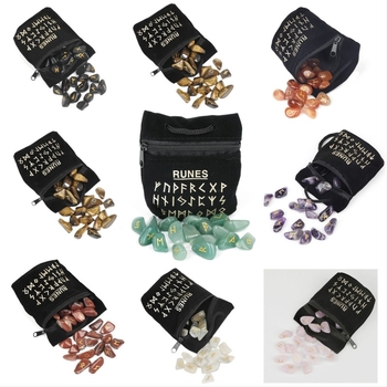Prirodni kristalni set s ružičastim kvarcom, mjesečnim kamenom, ametistom i agatom – severne europske runa kamene s runskim simbolima, savršen poklon za rođendan