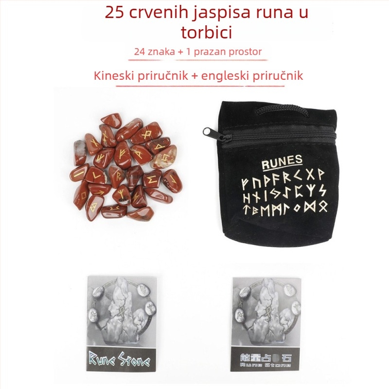 Prirodni kristalni set s ružičastim kvarcom, mjesečnim kamenom, ametistom i agatom – severne europske runa kamene s runskim simbolima, savršen poklon za rođendan