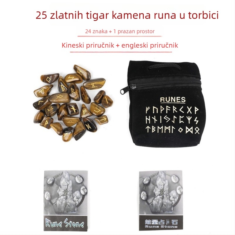 Prirodni kristalni set s ružičastim kvarcom, mjesečnim kamenom, ametistom i agatom – severne europske runa kamene s runskim simbolima, savršen poklon za rođendan