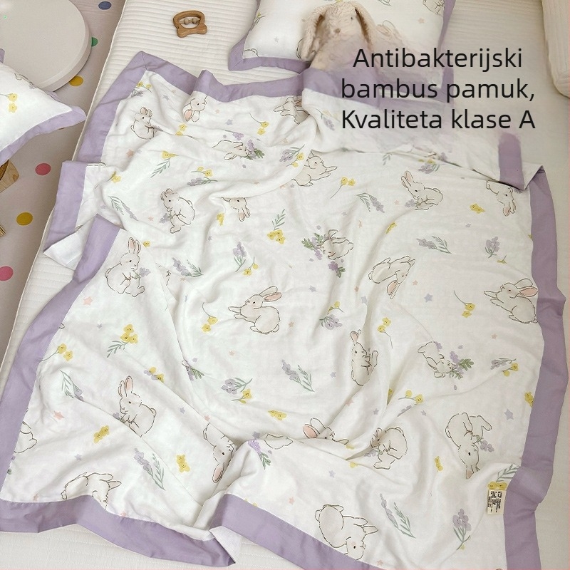 Dječja deka od bambusovih vlakana i gaze, pokrivač za dnevni san, s crtanim printom, 1000–1499 g, sve sezone, Ins stil