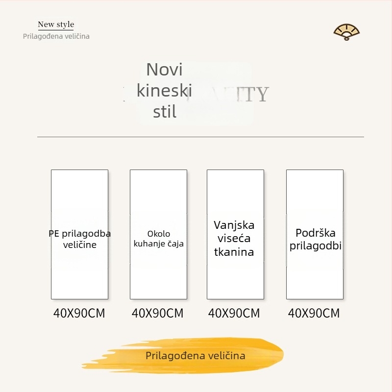 Laneni goblen za čajovnu i kamping atmosferu – pozadina s kaligrafijom, elegantan dekor, vertikalni format