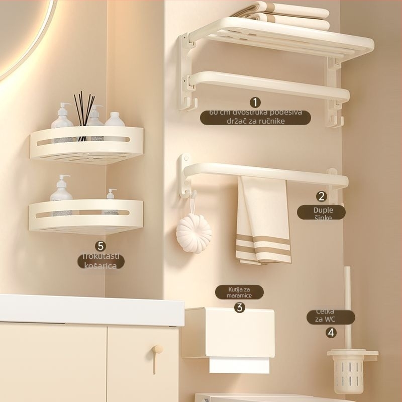 Set zidnih nosača ručnika za kupaonicu, zidni, 2 etaže, površina: sprej plast, materijal: svila cvijet