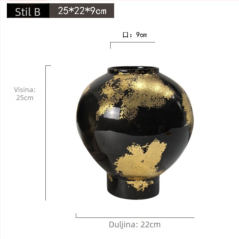 Keramička vaza – ručna izrada sa zlatnim folijom, lagani luksuzni stil, brend Jade Slip
