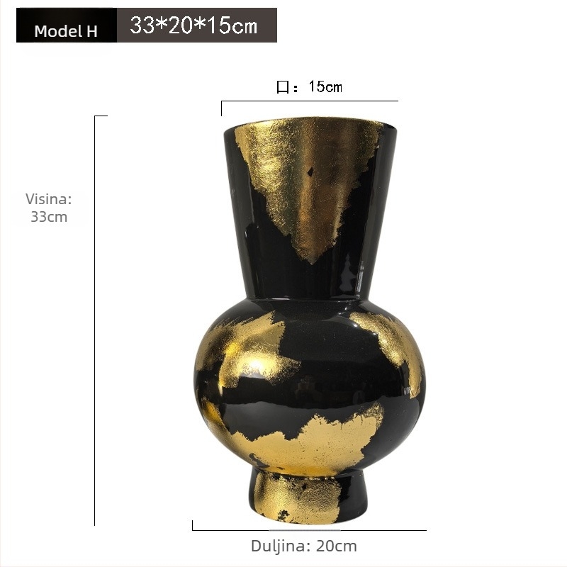 Keramička vaza – ručna izrada sa zlatnim folijom, lagani luksuzni stil, brend Jade Slip