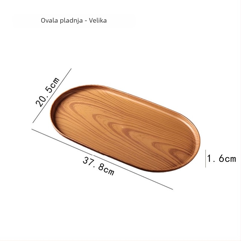 Ovalni pladanj s imitacijom drveta za kućnu upotrebu; pogodan za čaše, nakit i deserte; materijal PP, kineski stil, mogućnost prilagođavanja uz logotip, predstavljen 2023.