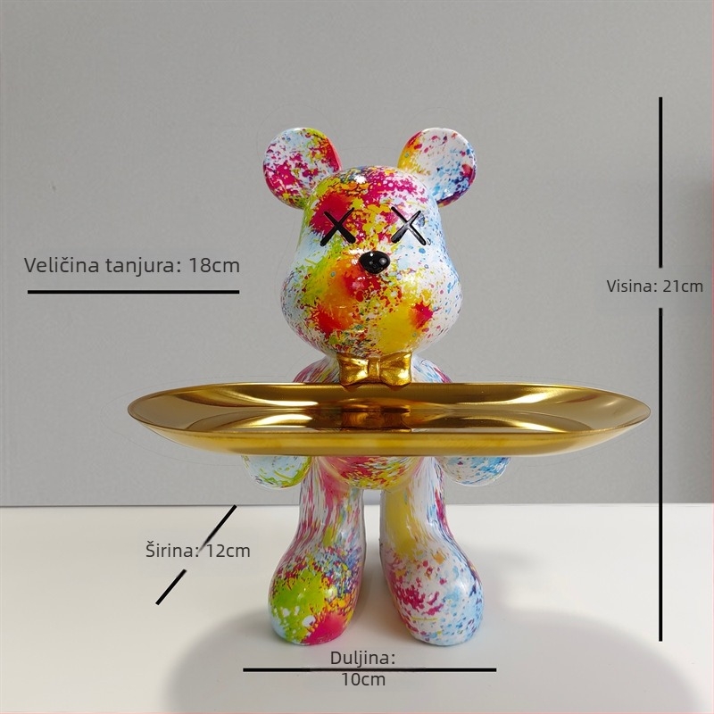 Dekorativna posuda od smole s crtić‑medvjedom, stil svijetla luksuz, ručno obojena završnica, višefunkcionalno skladištenje ključeva za ulaz i dnevnu sobu