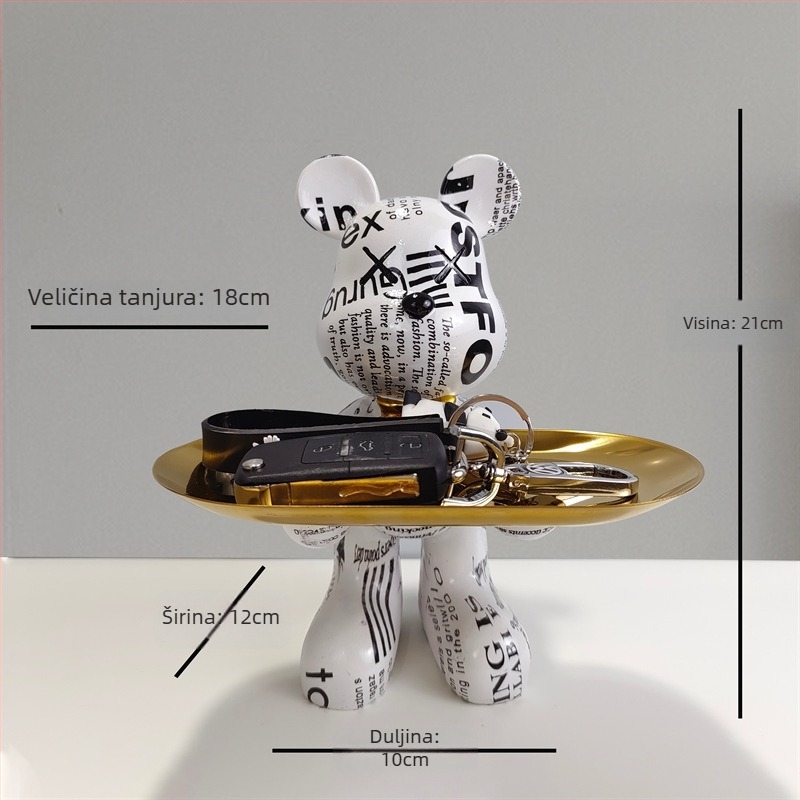 Dekorativna posuda od smole s crtić‑medvjedom, stil svijetla luksuz, ručno obojena završnica, višefunkcionalno skladištenje ključeva za ulaz i dnevnu sobu