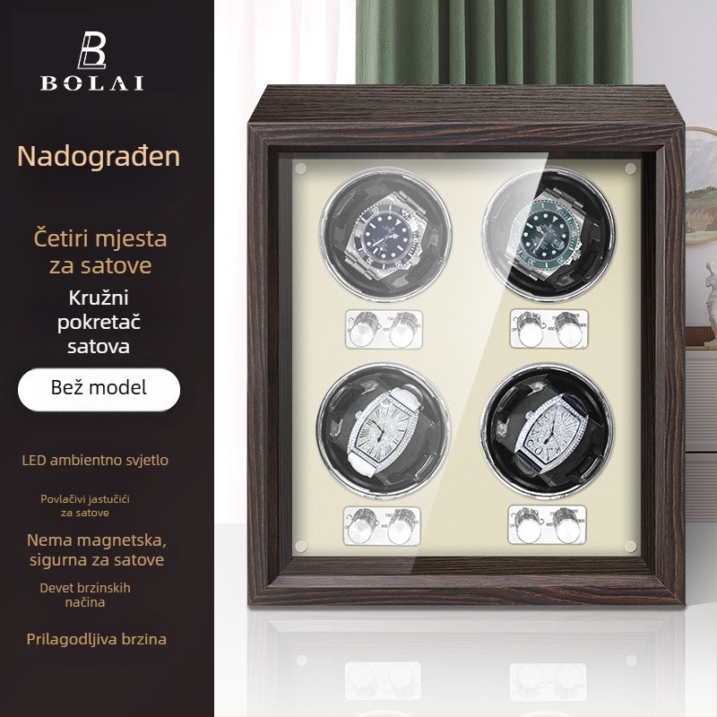 BOLAI Drveni Rotator Za Satove, Tiho, Anti-magnetni, Automatiziran s Kutijom Za Pohranu