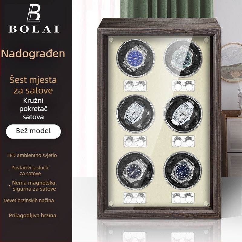 BOLAI Drveni Rotator Za Satove, Tiho, Anti-magnetni, Automatiziran s Kutijom Za Pohranu