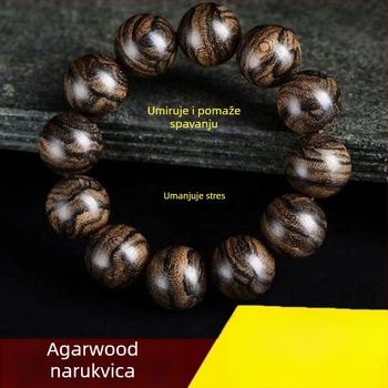 Narukvica od aromatičnog drveta s agarwood ugradnjom, ručno izrađene perle, 15 perli